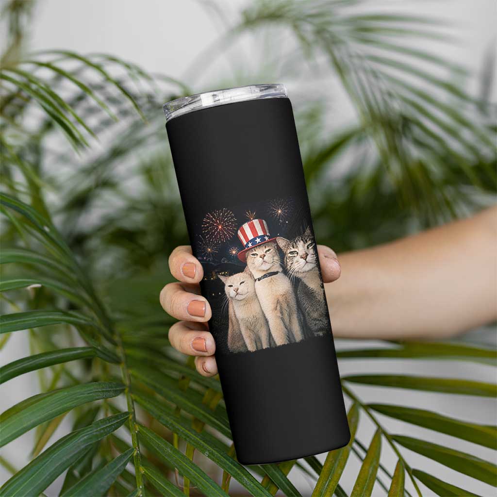Patriotic Smoking Cat Skinny Tumbler Funny American Cat Lover 4th of July