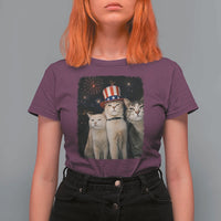 Patriotic Smoking Cat T Shirt For Women Funny American Cat Lover 4th of July