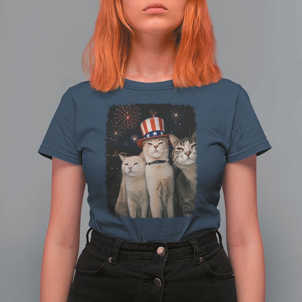 Patriotic Smoking Cat T Shirt For Women Funny American Cat Lover 4th of July