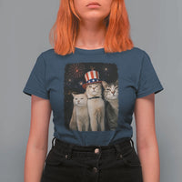 Patriotic Smoking Cat T Shirt For Women Funny American Cat Lover 4th of July