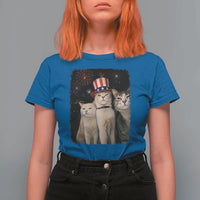 Patriotic Smoking Cat T Shirt For Women Funny American Cat Lover 4th of July
