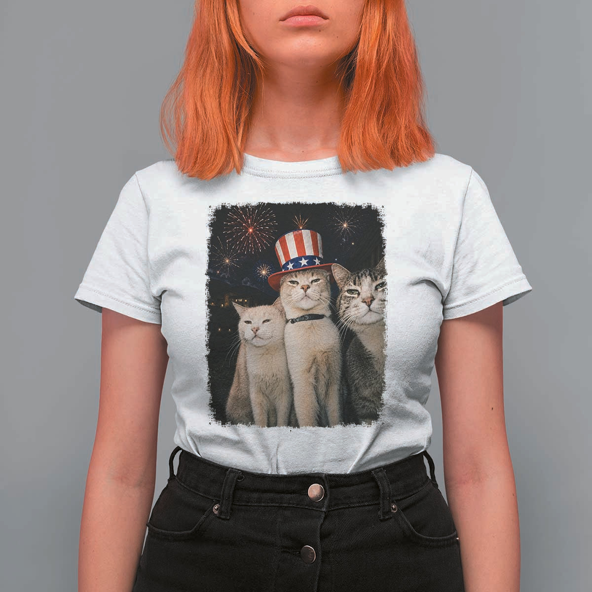 Patriotic Smoking Cat T Shirt For Women Funny American Cat Lover 4th of July