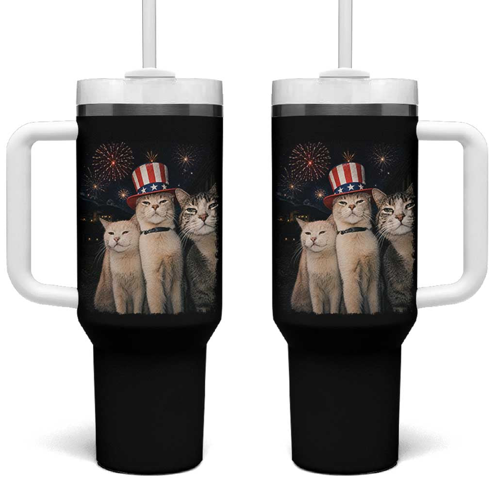 Patriotic Smoking Cat Tumbler With Handle Funny American Cat Lover 4th of July