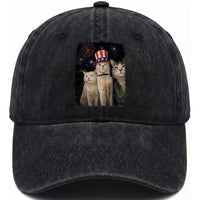 Patriotic Smoking Cat Washed Cotton Baseball Cap Funny American Cat Lover 4th of July
