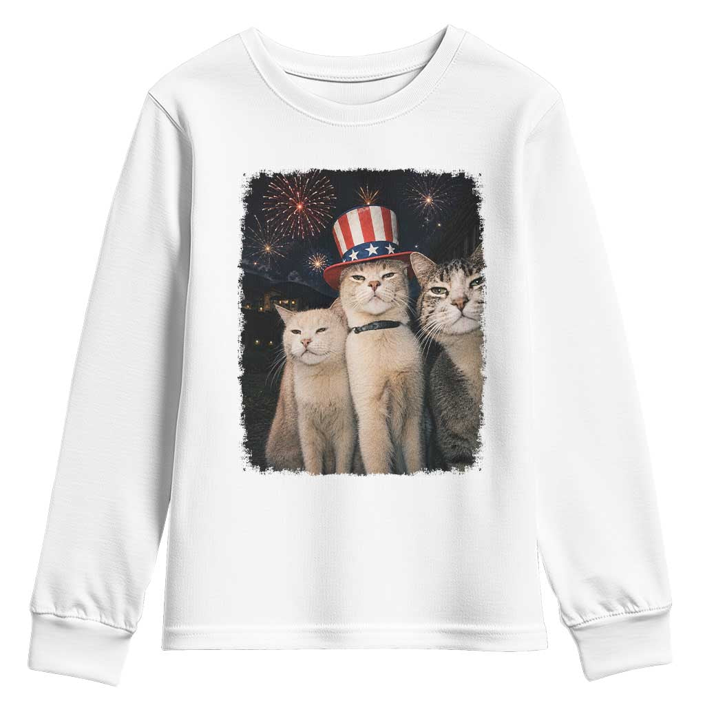 Patriotic Smoking Cat Youth Sweatshirt Funny American Cat Lover 4th of July