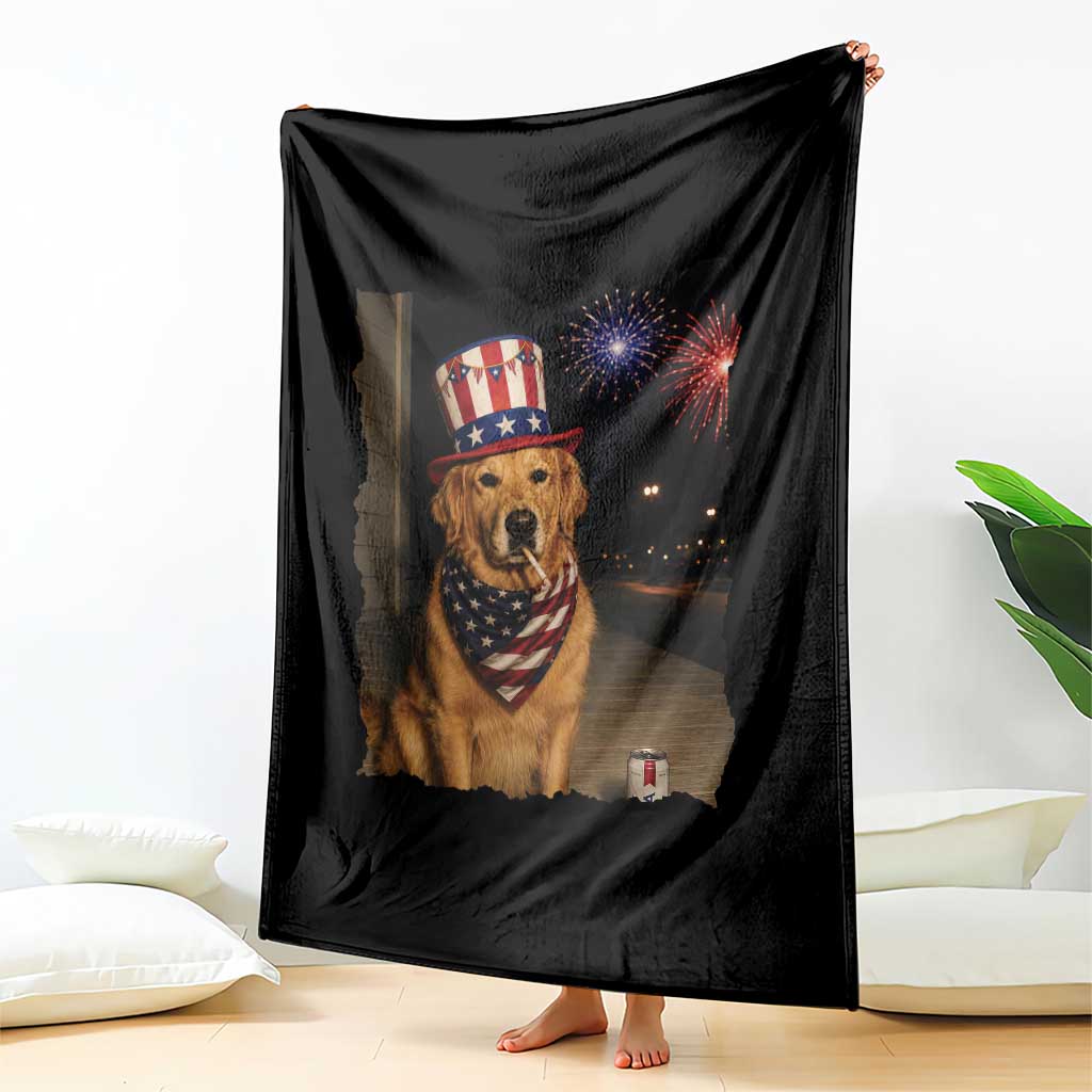Patriotic Smoking Golden Retriever Throw Blanket Funny Dog Lover Dad 4th Of July