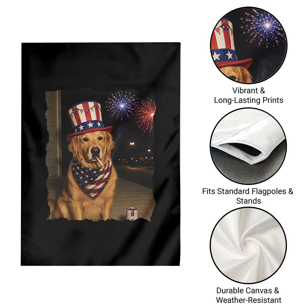 Patriotic Smoking Golden Retriever Garden Flag Funny Dog Lover Dad 4th Of July