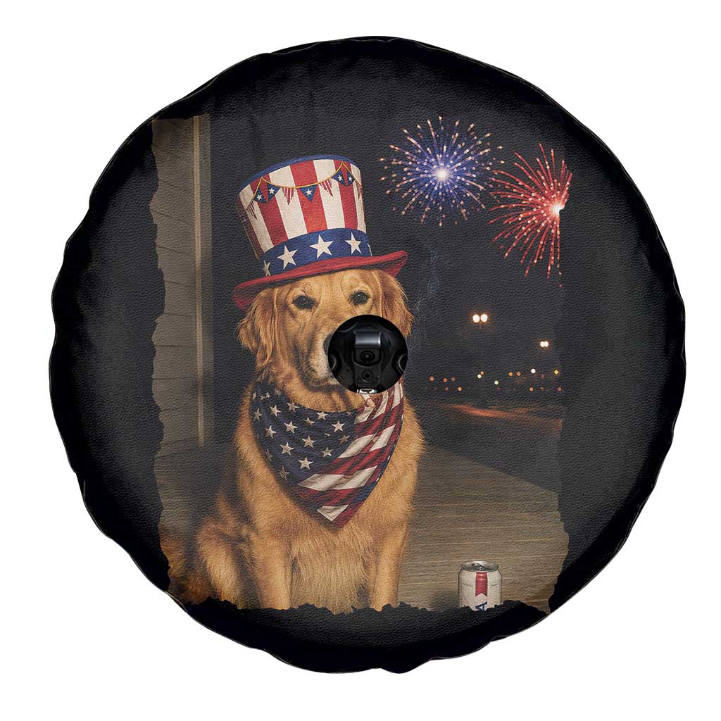Patriotic Smoking Golden Retriever Spare Tire Cover Funny Dog Lover Dad 4th Of July
