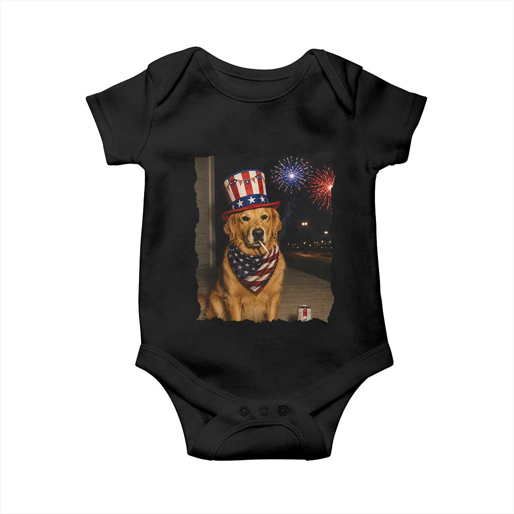 Patriotic Smoking Golden Retriever Baby Onesie Funny Dog Lover Dad 4th Of July