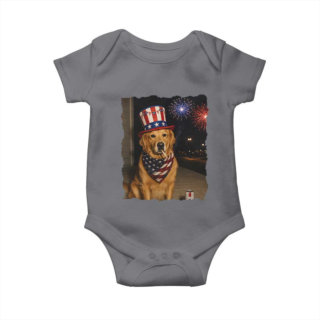 Patriotic Smoking Golden Retriever Baby Onesie Funny Dog Lover Dad 4th Of July