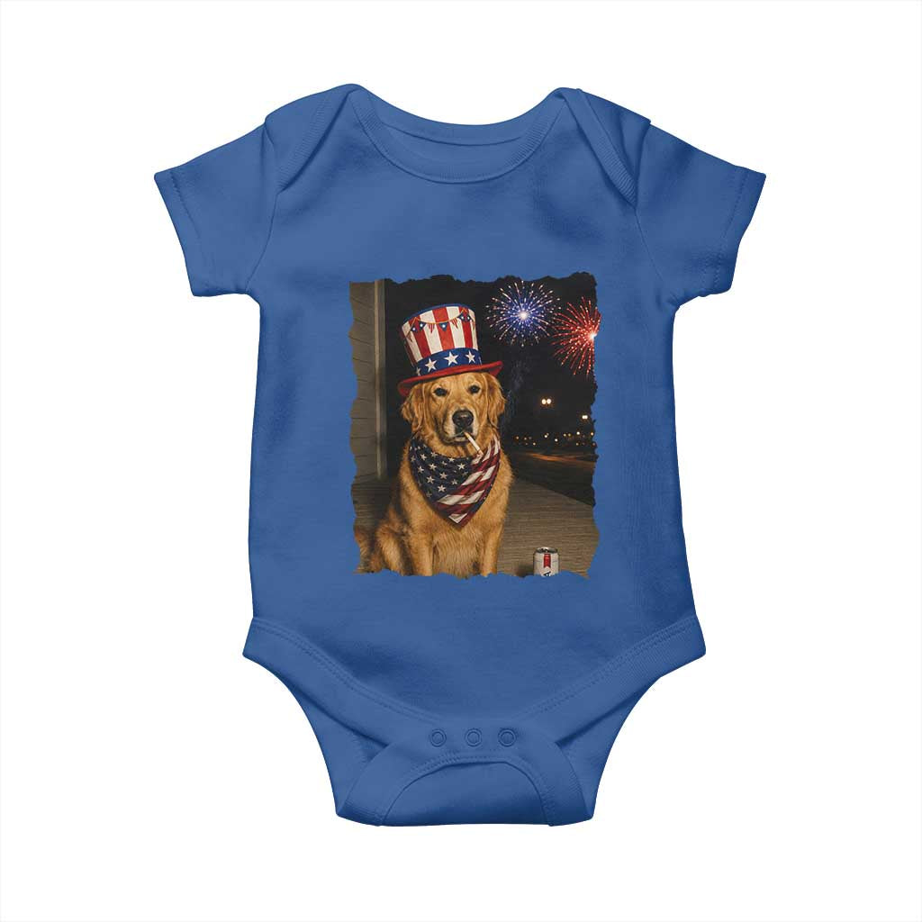 Patriotic Smoking Golden Retriever Baby Onesie Funny Dog Lover Dad 4th Of July