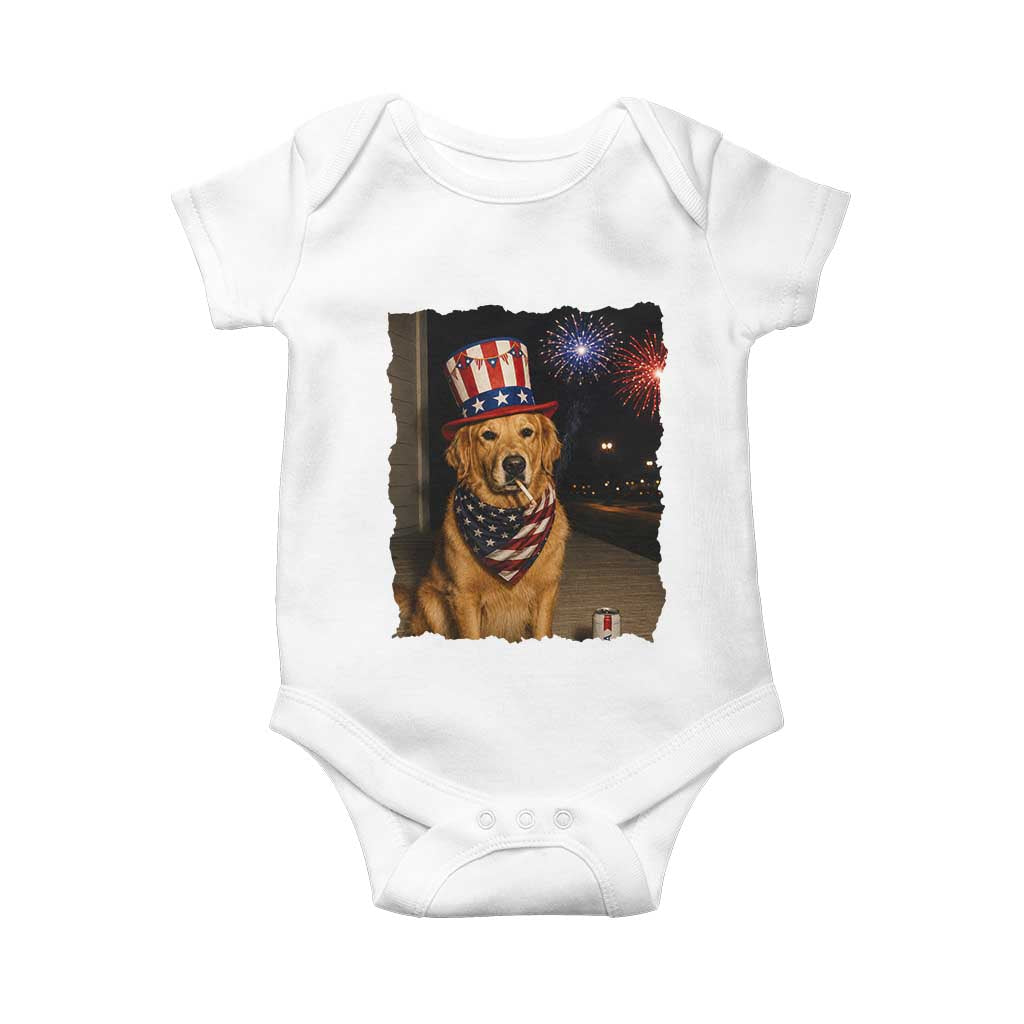 Patriotic Smoking Golden Retriever Baby Onesie Funny Dog Lover Dad 4th Of July