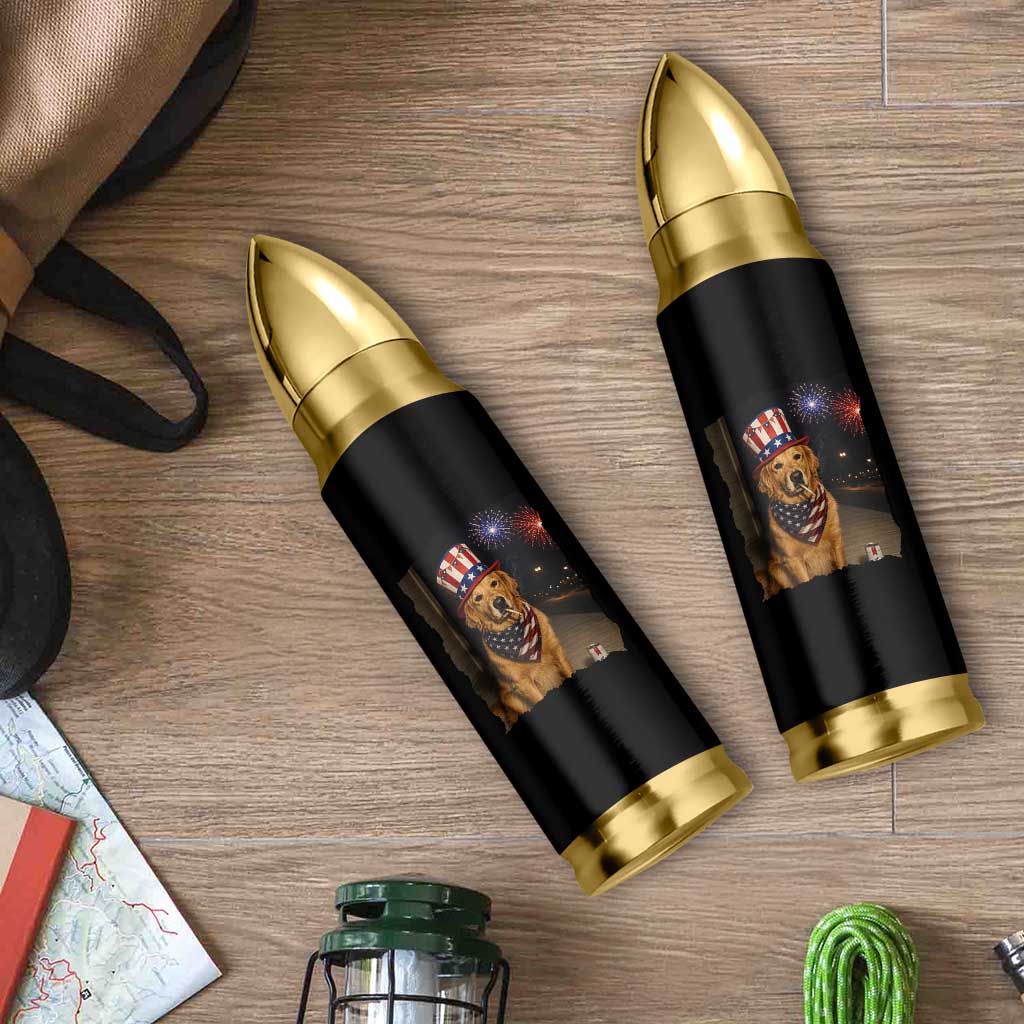 Patriotic Smoking Golden Retriever Bullet Tumbler Funny Dog Lover Dad 4th Of July