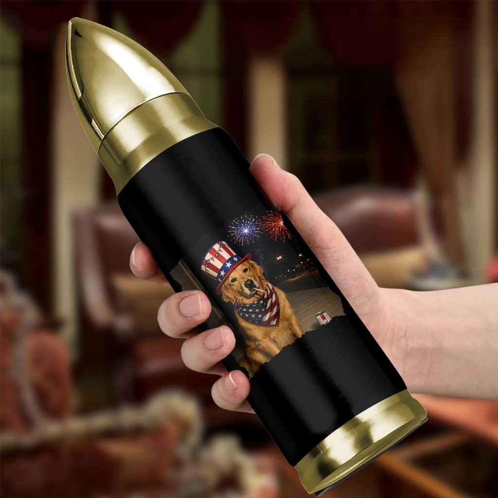 Patriotic Smoking Golden Retriever Bullet Tumbler Funny Dog Lover Dad 4th Of July