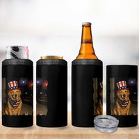 Patriotic Smoking Golden Retriever 4 in 1 Can Cooler Tumbler Funny Dog Lover Dad 4th Of July