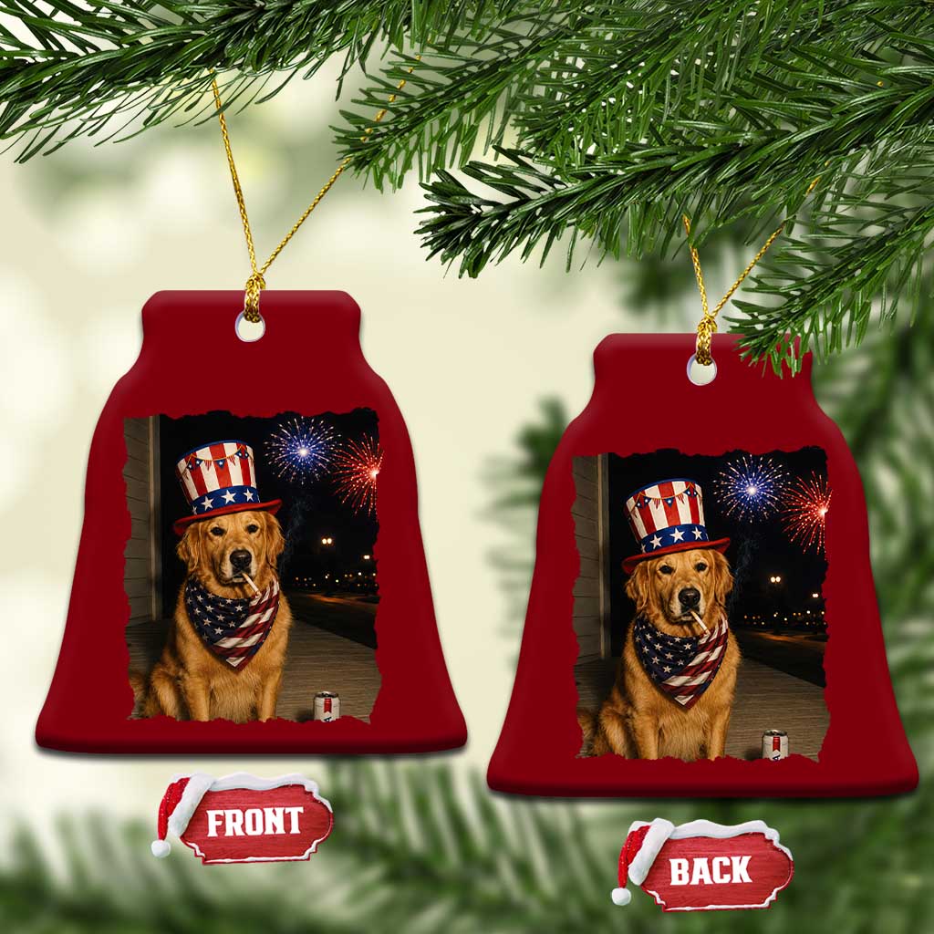 Patriotic Smoking Golden Retriever Ceramic Ornament Funny Dog Lover Dad 4th Of July