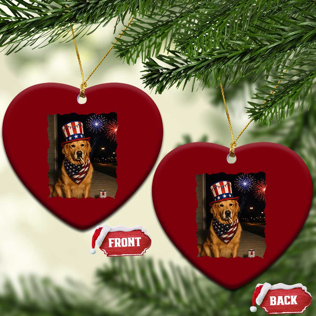 Patriotic Smoking Golden Retriever Ceramic Ornament Funny Dog Lover Dad 4th Of July
