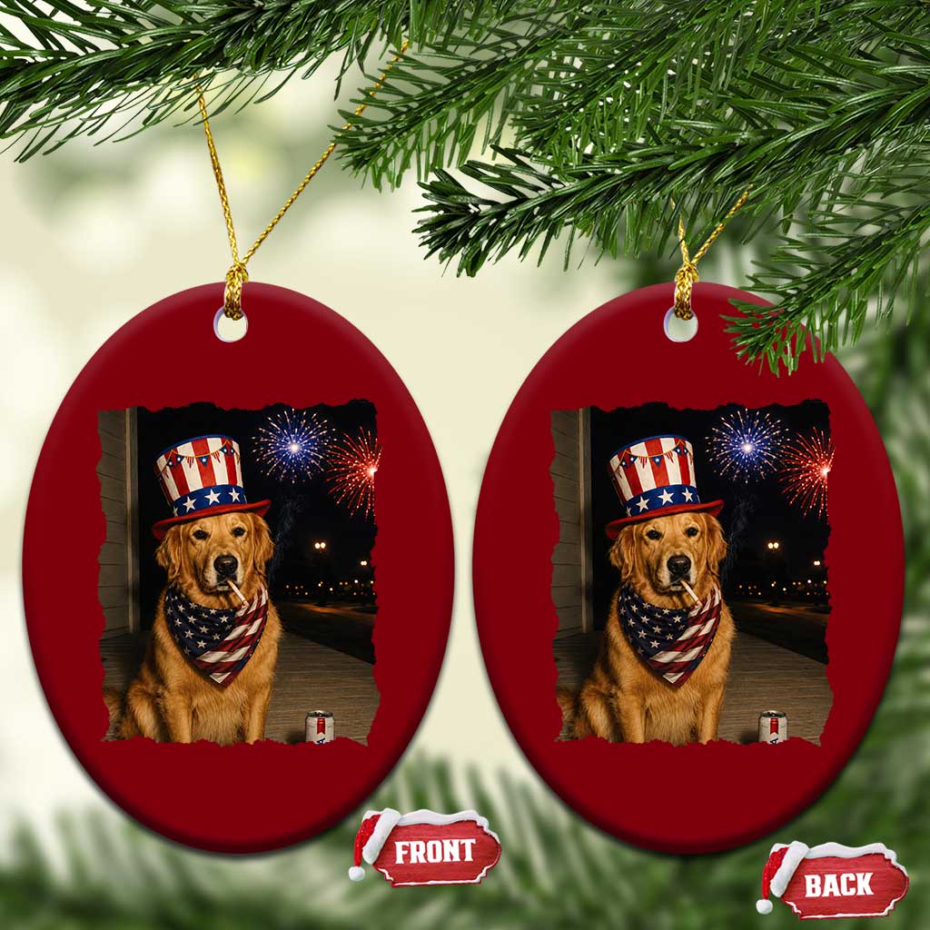 Patriotic Smoking Golden Retriever Ceramic Ornament Funny Dog Lover Dad 4th Of July