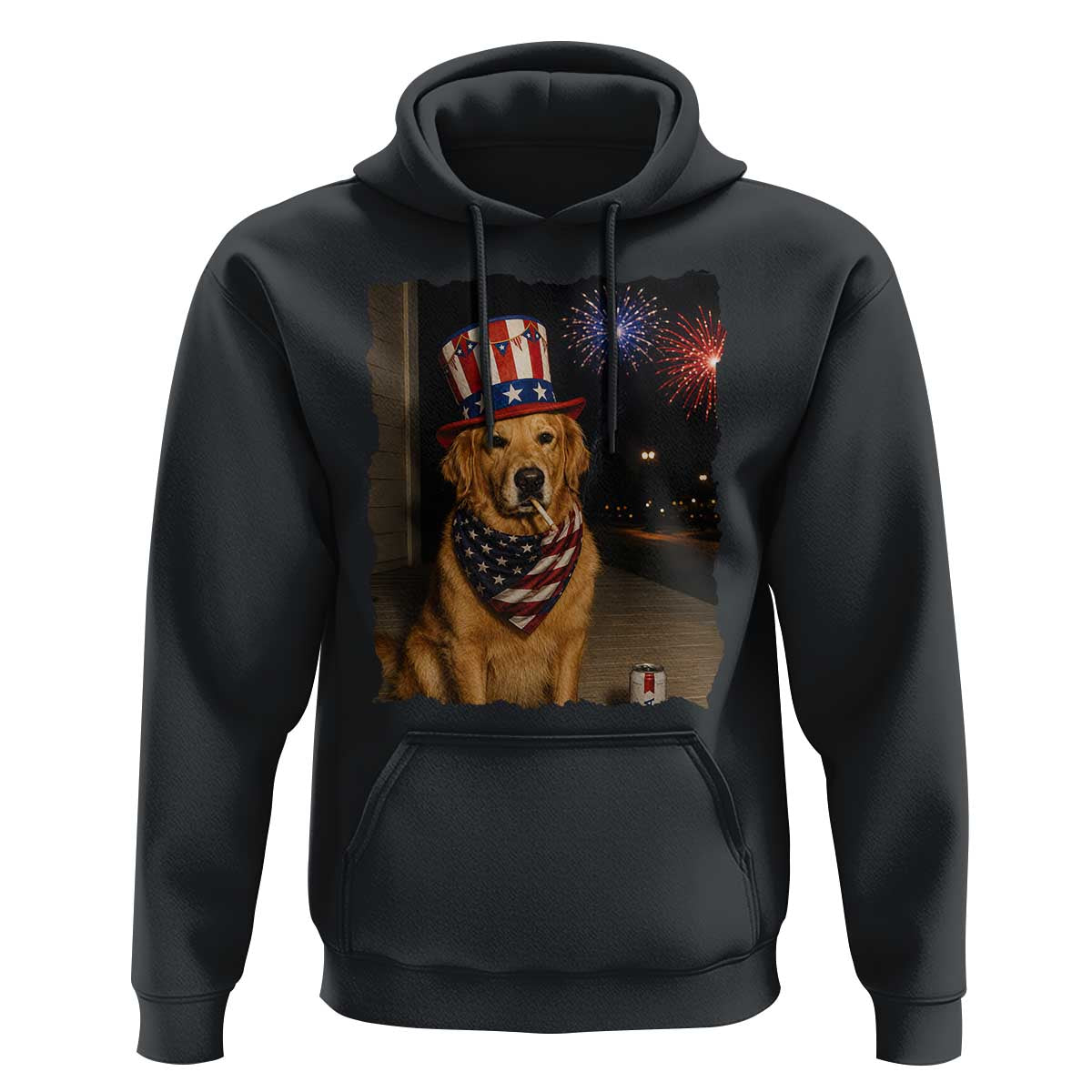 Patriotic Smoking Golden Retriever Hoodie Funny Dog Lover Dad 4th Of July