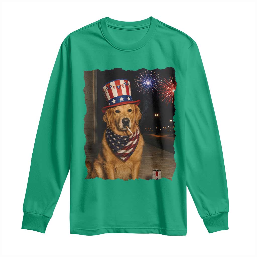 Patriotic Smoking Golden Retriever Long Sleeve Shirt Funny Dog Lover Dad 4th Of July
