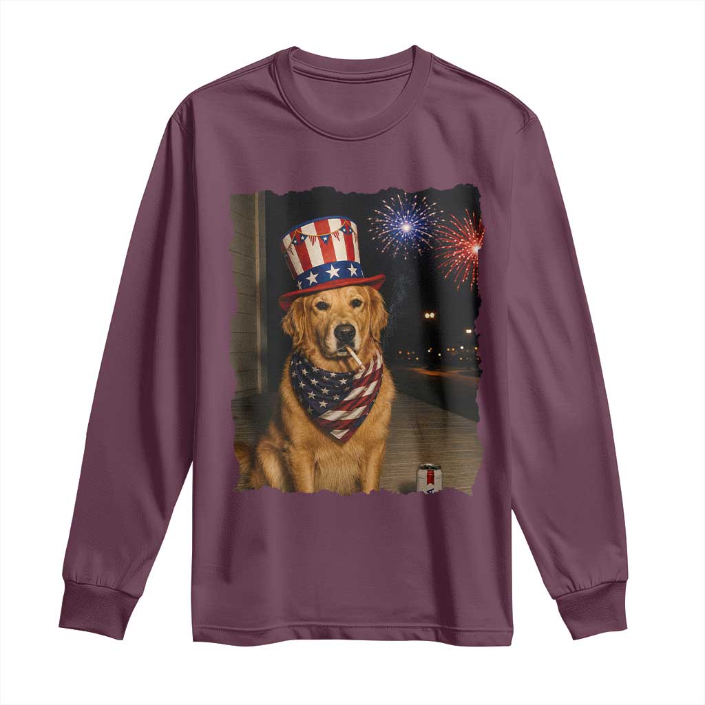 Patriotic Smoking Golden Retriever Long Sleeve Shirt Funny Dog Lover Dad 4th Of July