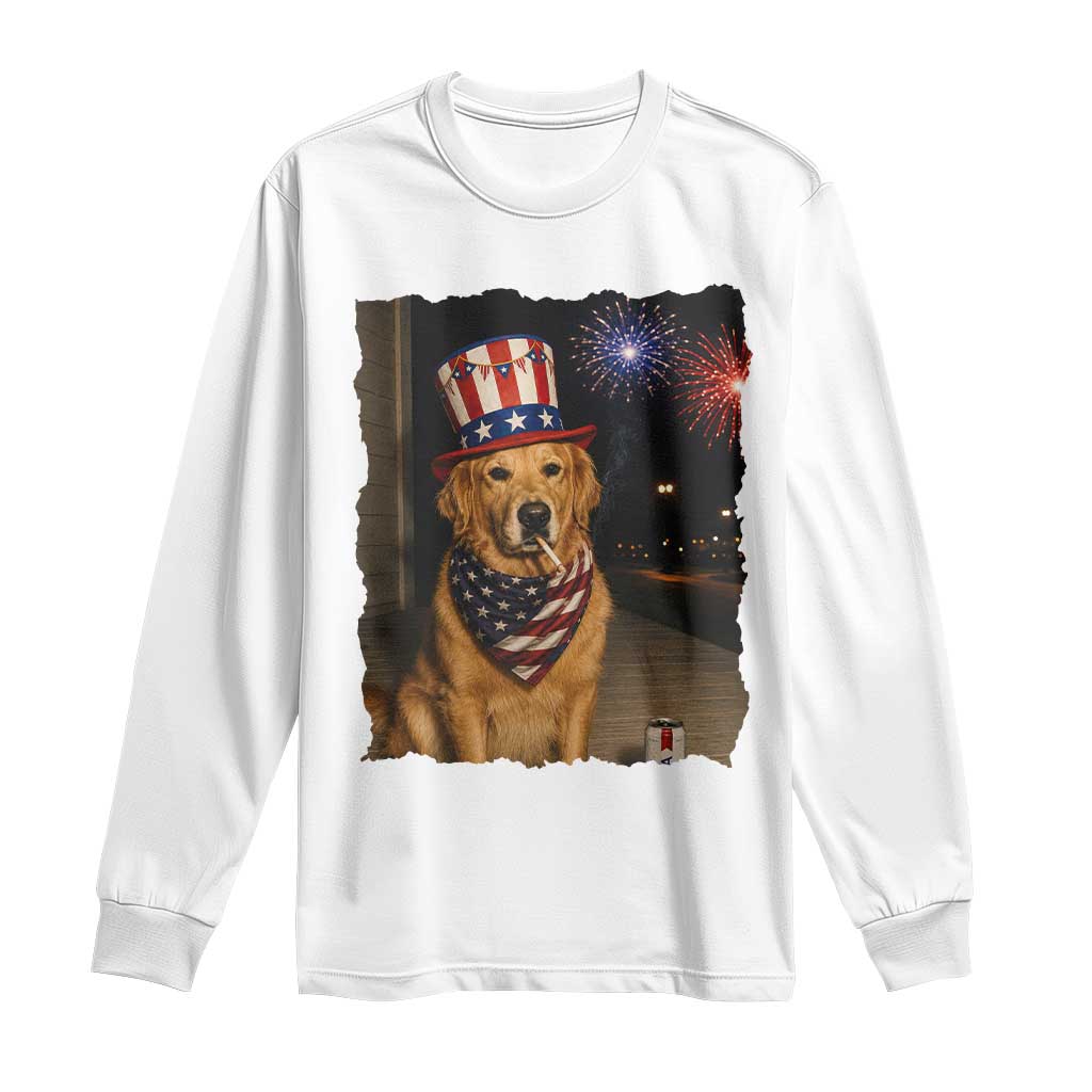 Patriotic Smoking Golden Retriever Long Sleeve Shirt Funny Dog Lover Dad 4th Of July
