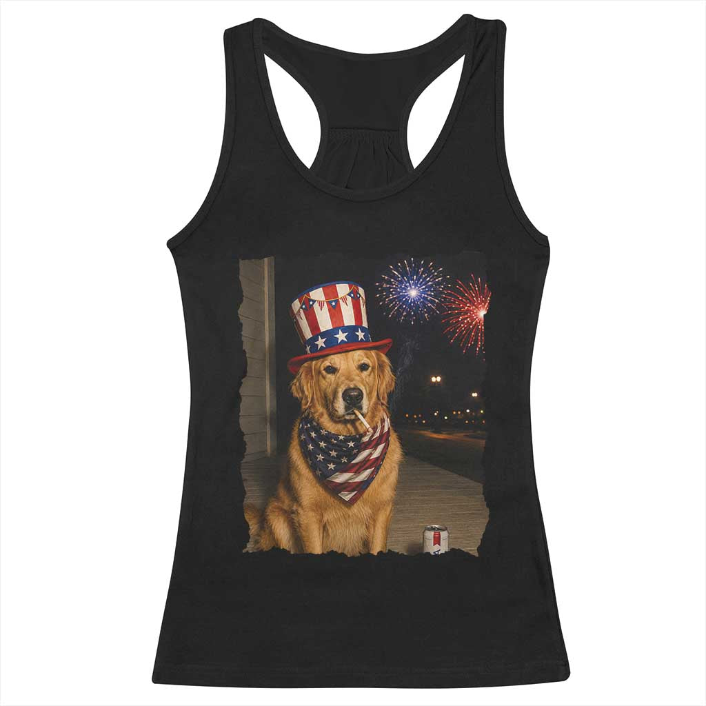 Patriotic Smoking Golden Retriever Racerback Tank Top Funny Dog Lover Dad 4th Of July