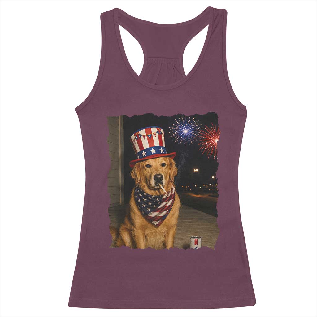 Patriotic Smoking Golden Retriever Racerback Tank Top Funny Dog Lover Dad 4th Of July
