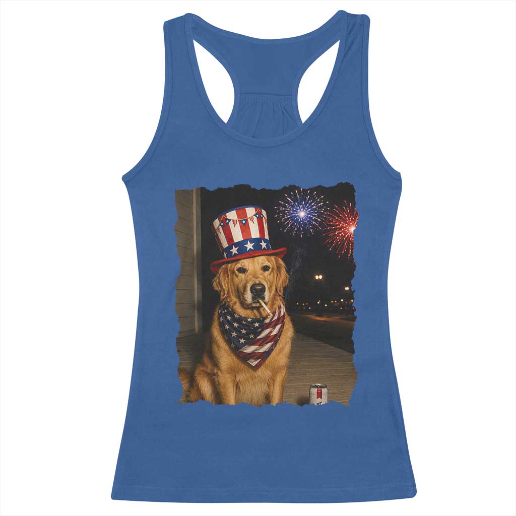 Patriotic Smoking Golden Retriever Racerback Tank Top Funny Dog Lover Dad 4th Of July
