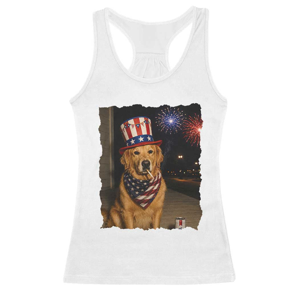 Patriotic Smoking Golden Retriever Racerback Tank Top Funny Dog Lover Dad 4th Of July