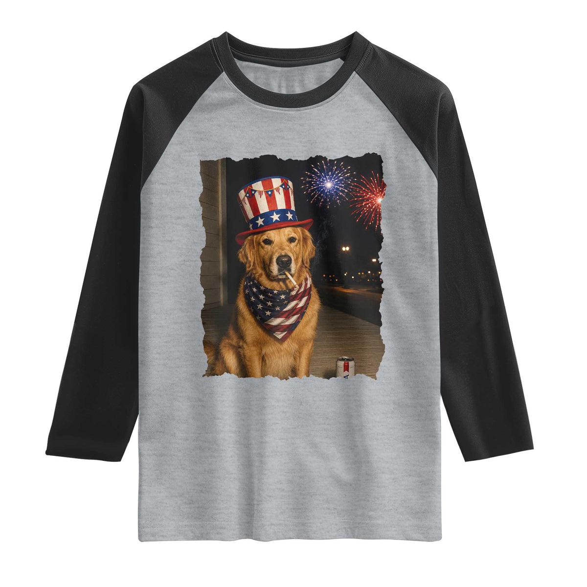 Patriotic Smoking Golden Retriever Raglan Shirt Funny Dog Lover Dad 4th Of July
