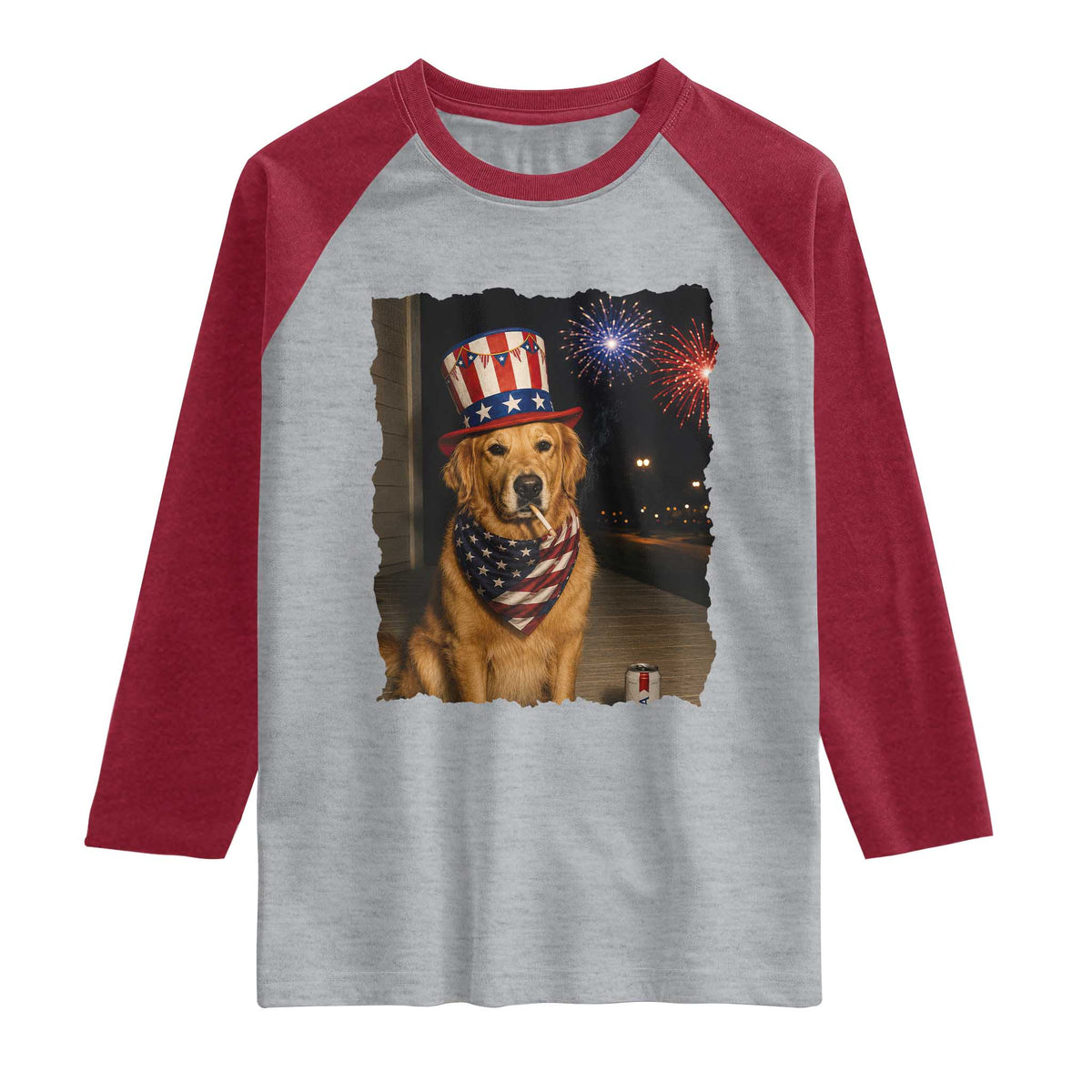 Patriotic Smoking Golden Retriever Raglan Shirt Funny Dog Lover Dad 4th Of July
