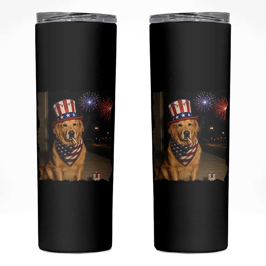 Patriotic Smoking Golden Retriever Skinny Tumbler Funny Dog Lover Dad 4th Of July
