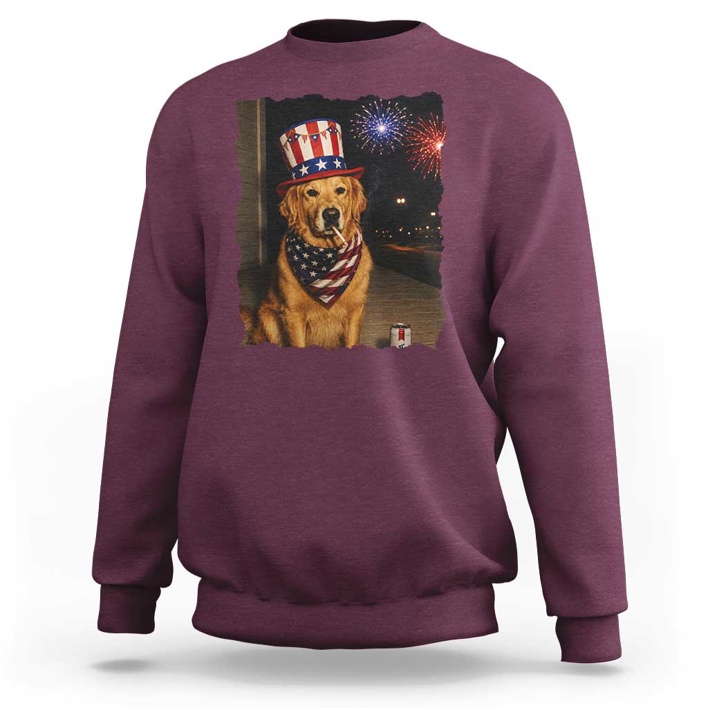 Patriotic Smoking Golden Retriever Sweatshirt Funny Dog Lover Dad 4th Of July
