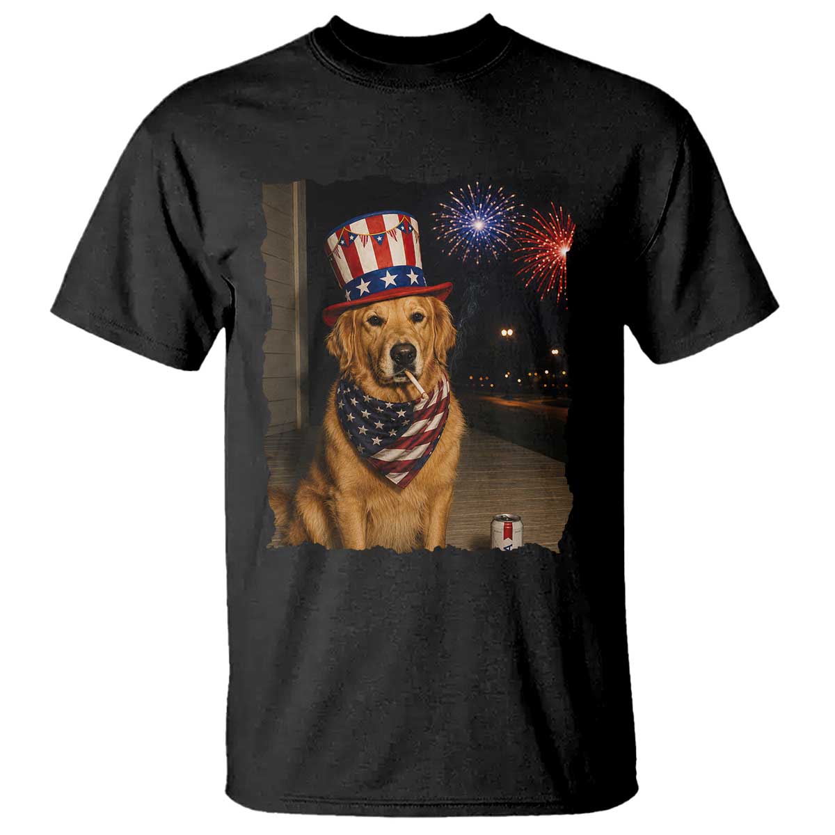 Patriotic Smoking Golden Retriever T Shirt Funny Dog Lover Dad 4th Of July
