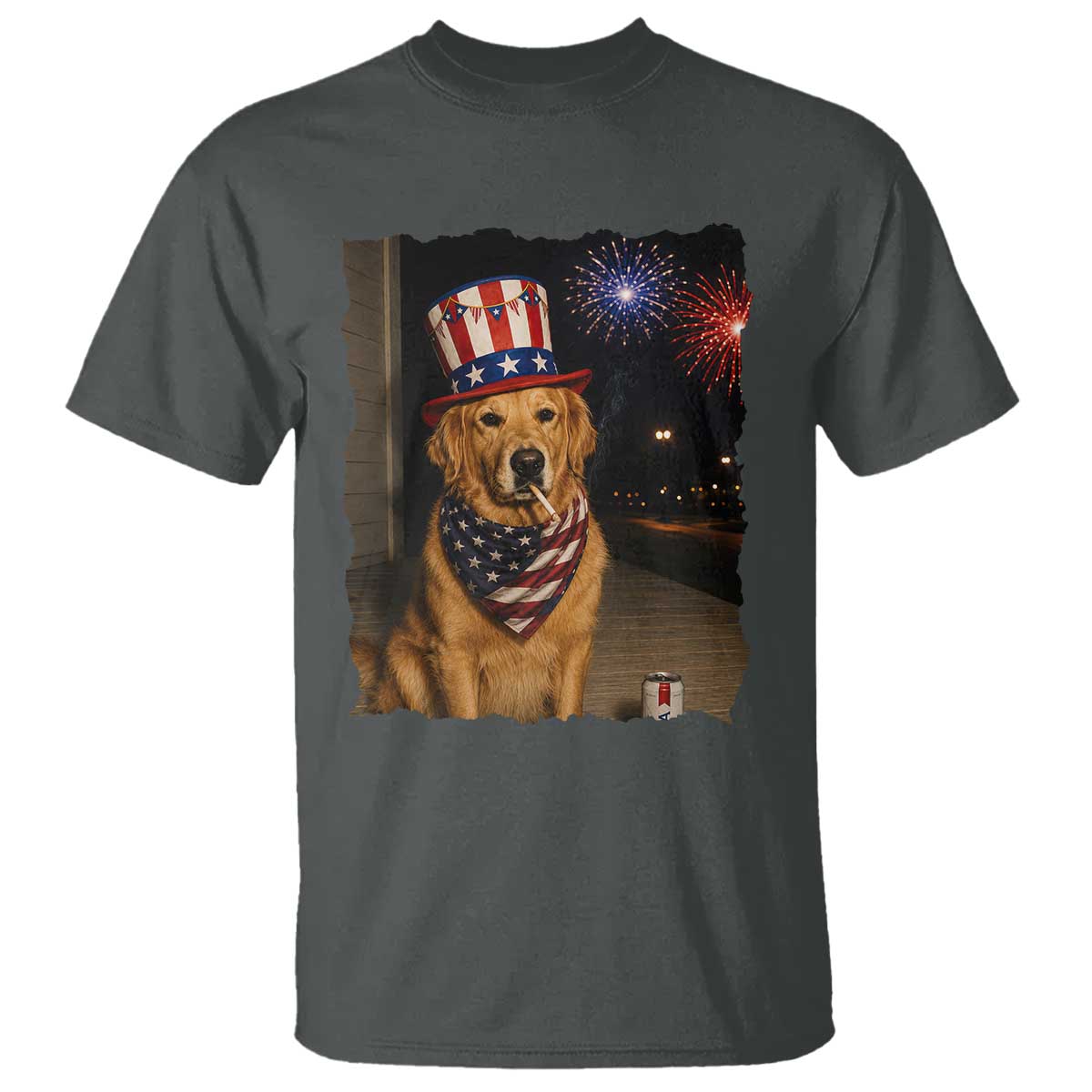 Patriotic Smoking Golden Retriever T Shirt Funny Dog Lover Dad 4th Of July