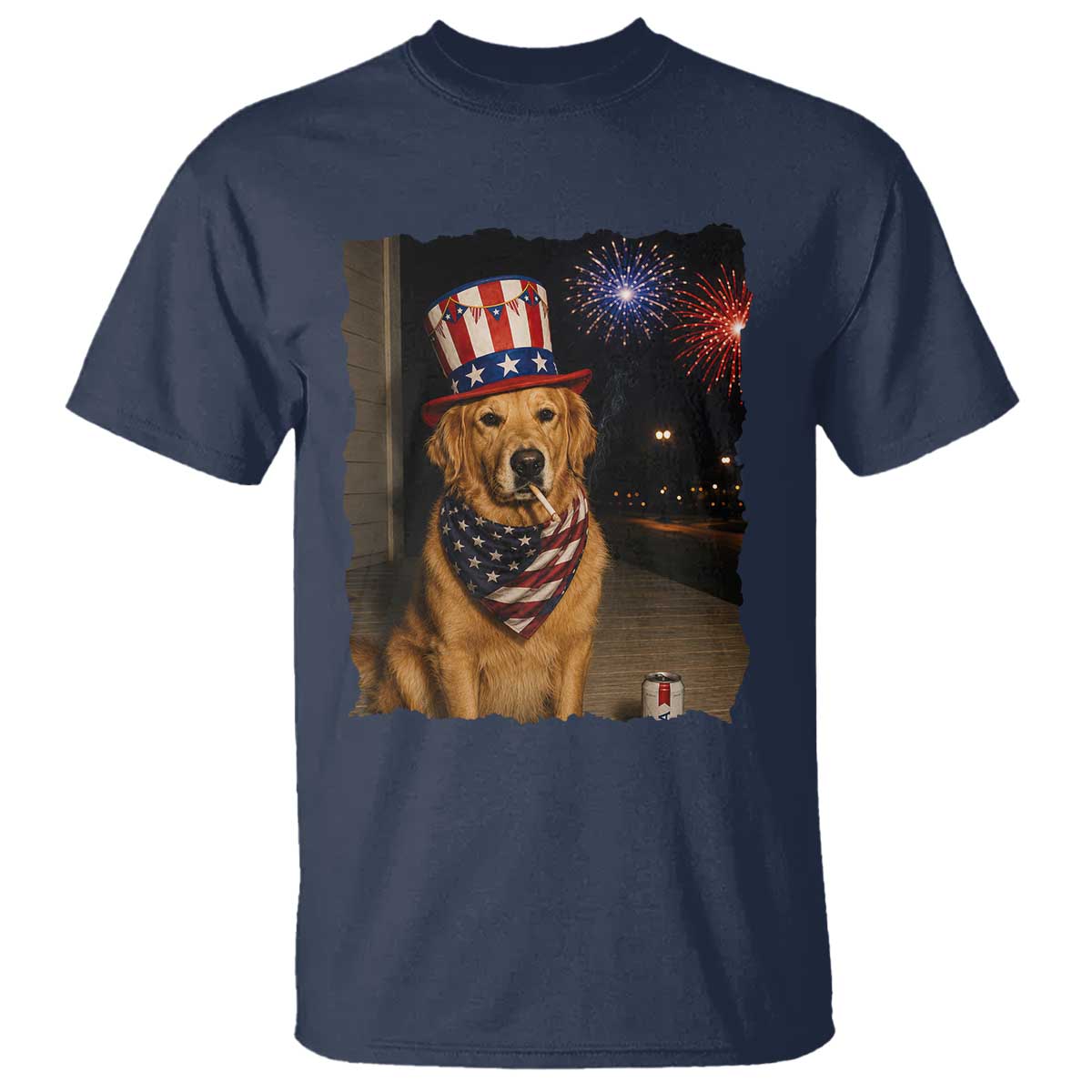 Patriotic Smoking Golden Retriever T Shirt Funny Dog Lover Dad 4th Of July