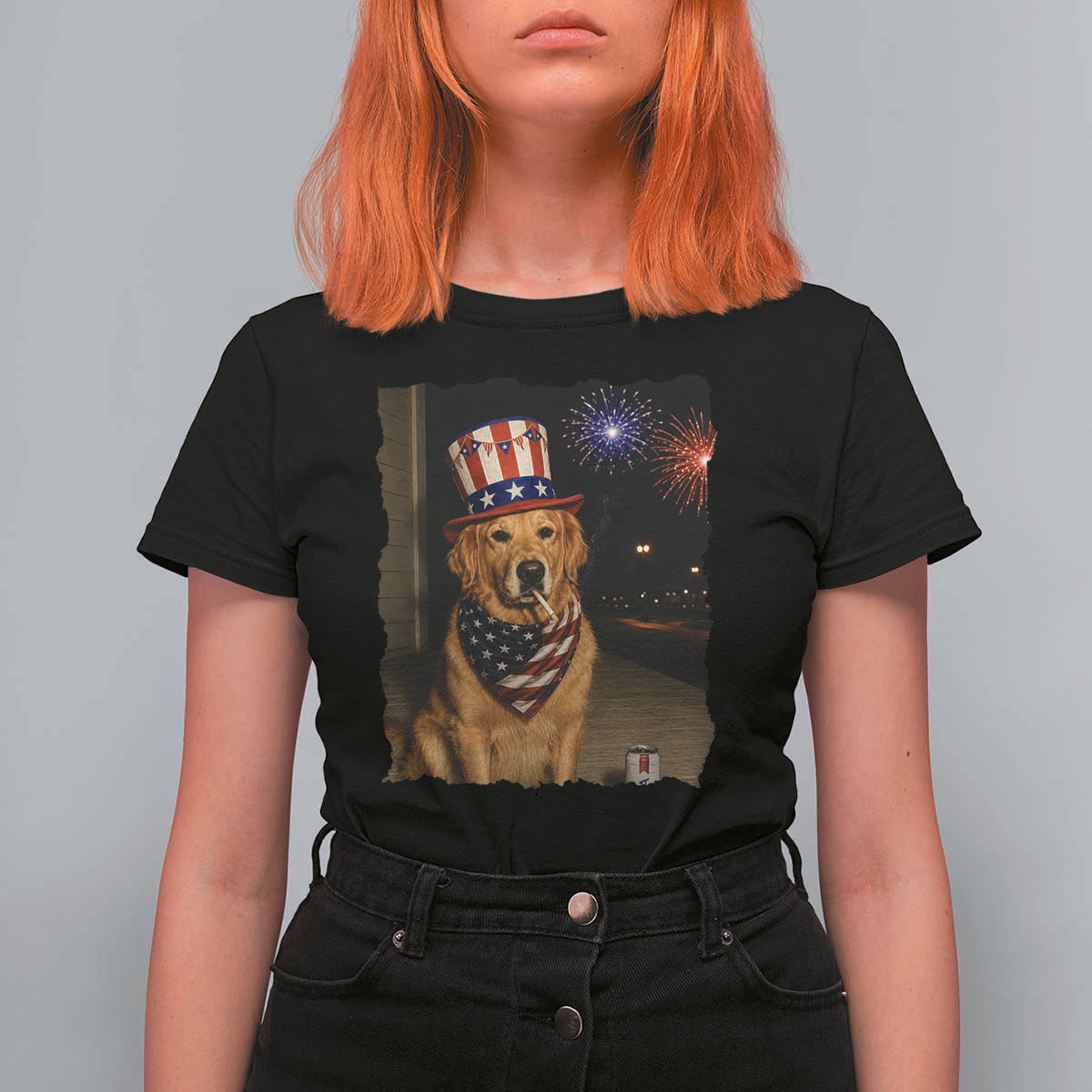 Patriotic Smoking Golden Retriever T Shirt For Women Funny Dog Lover Dad 4th Of July