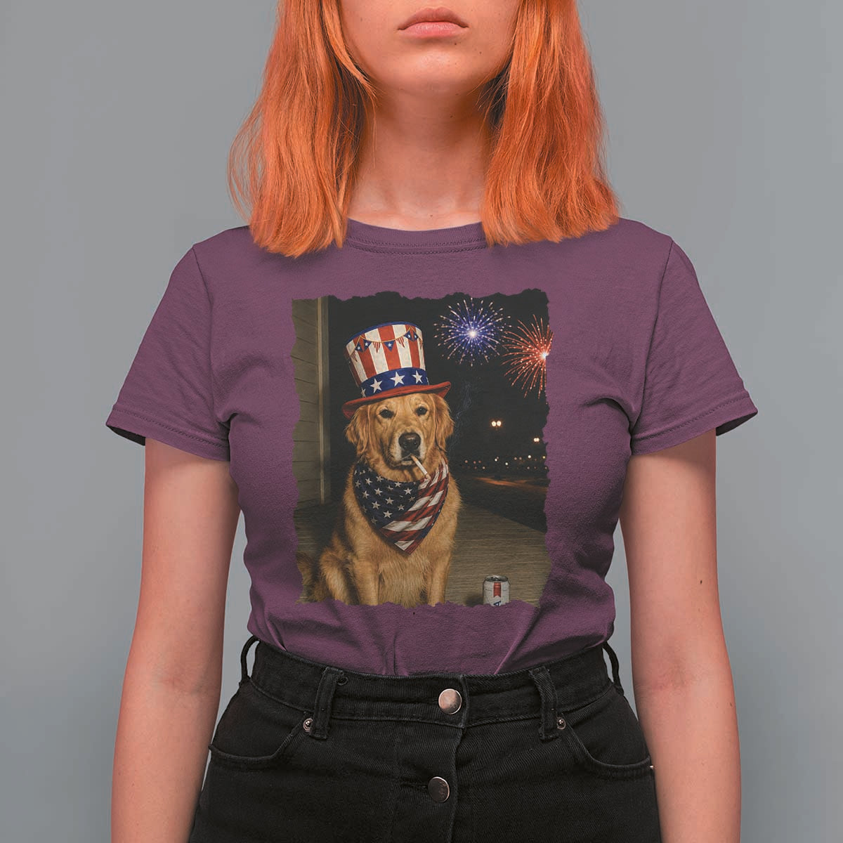 Patriotic Smoking Golden Retriever T Shirt For Women Funny Dog Lover Dad 4th Of July