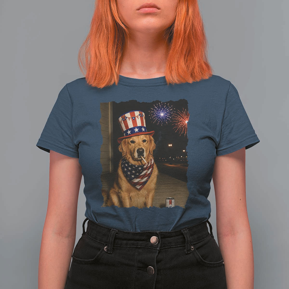 Patriotic Smoking Golden Retriever T Shirt For Women Funny Dog Lover Dad 4th Of July