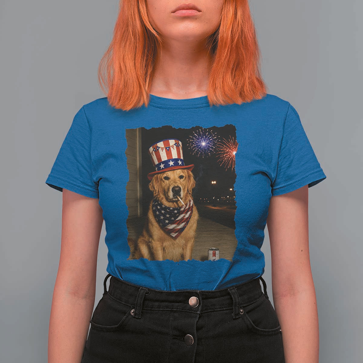 Patriotic Smoking Golden Retriever T Shirt For Women Funny Dog Lover Dad 4th Of July