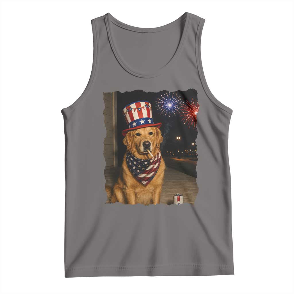 Patriotic Smoking Golden Retriever Tank Top Funny Dog Lover Dad 4th Of July