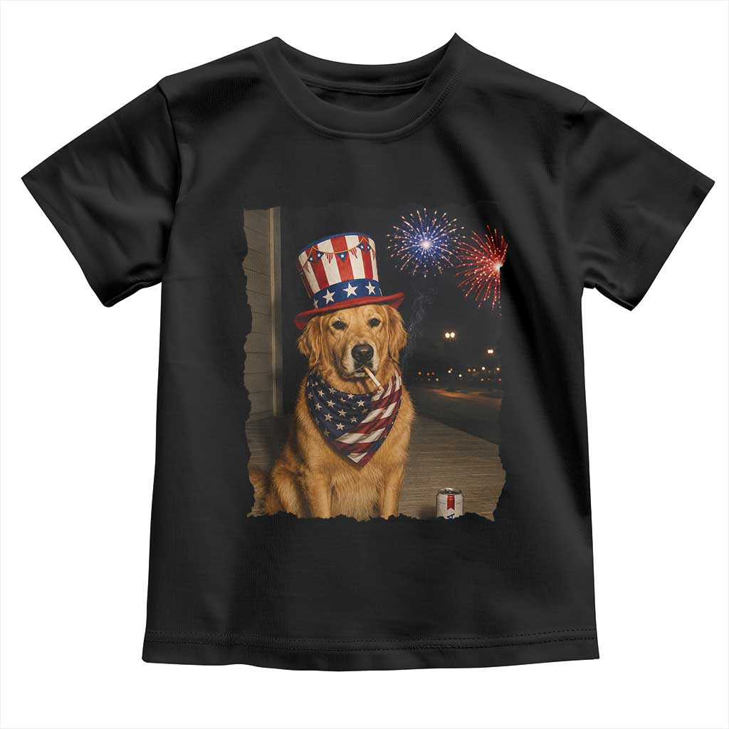 Patriotic Smoking Golden Retriever Toddler T Shirt Funny Dog Lover Dad 4th Of July