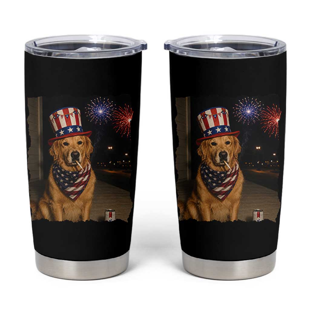 Patriotic Smoking Golden Retriever Tumbler Cup Funny Dog Lover Dad 4th Of July