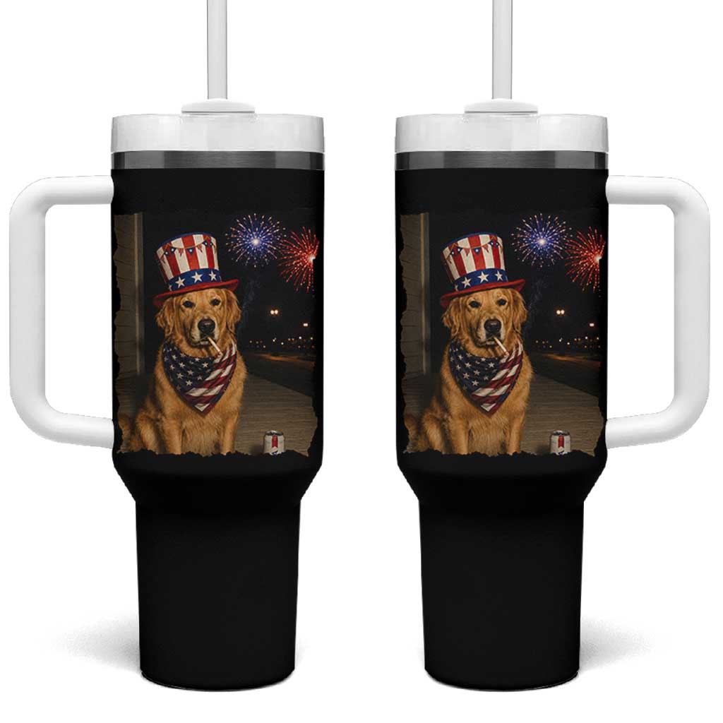 Patriotic Smoking Golden Retriever Tumbler With Handle Funny Dog Lover Dad 4th Of July