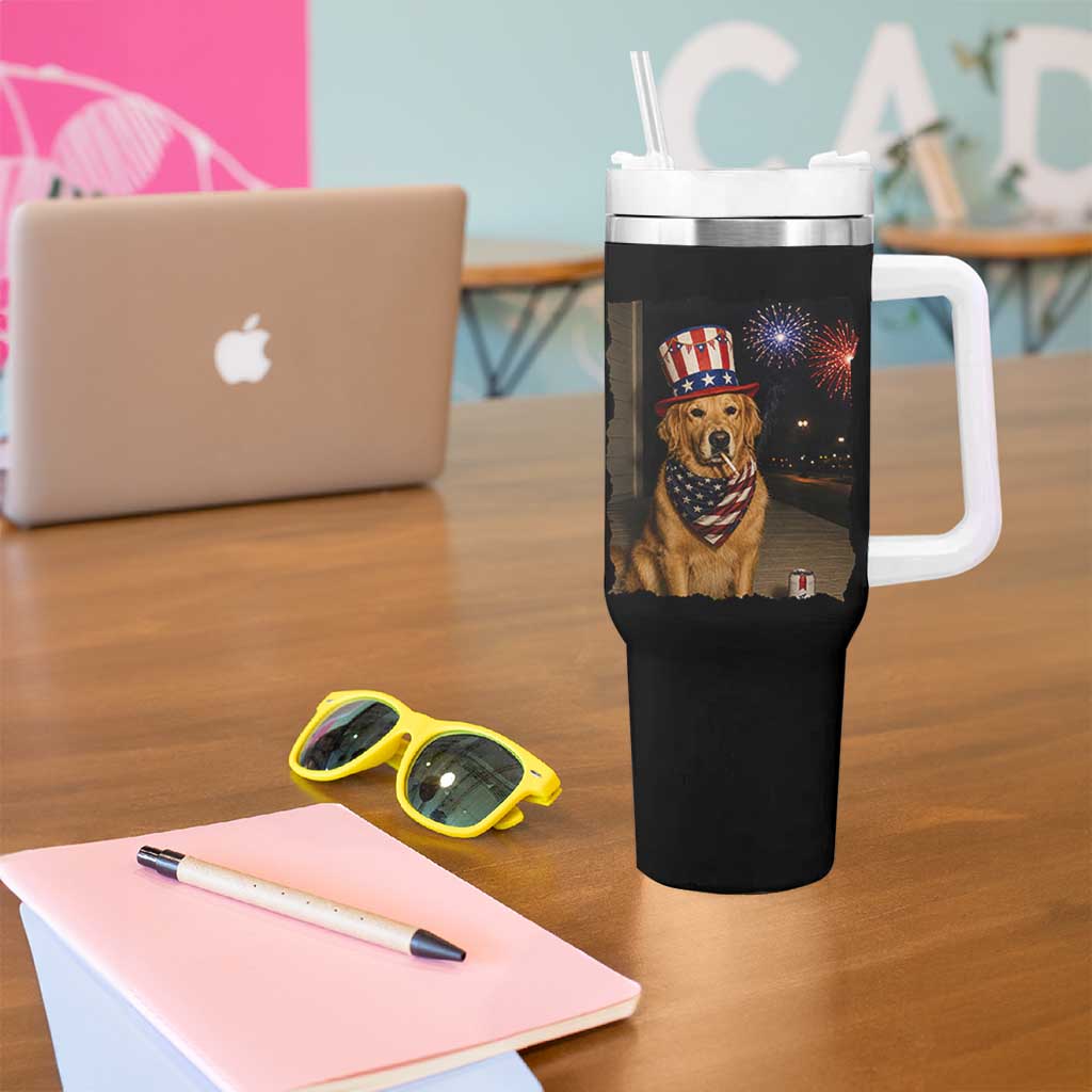 Patriotic Smoking Golden Retriever Tumbler With Handle Funny Dog Lover Dad 4th Of July