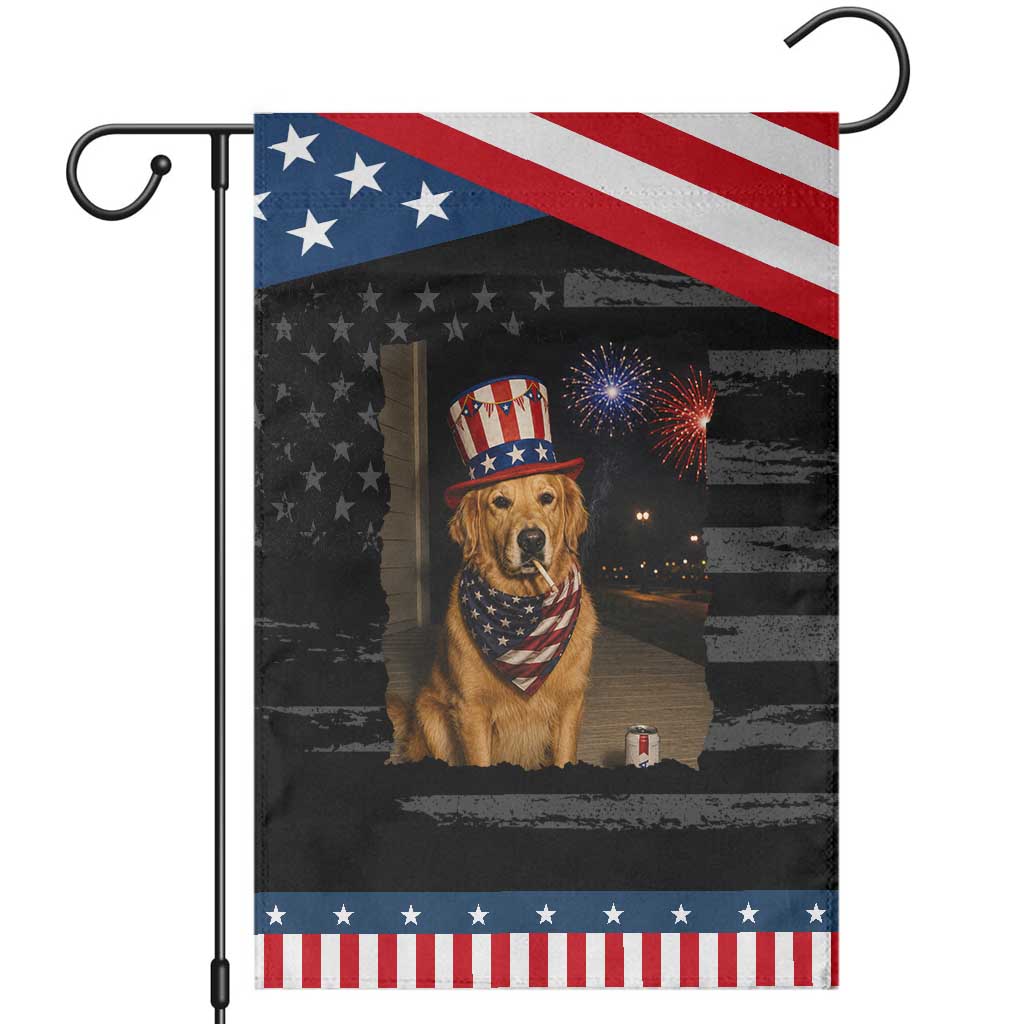 Smoking Golden Retriever Patriotic Garden Flag Funny Dog Lover Dad 4th Of July