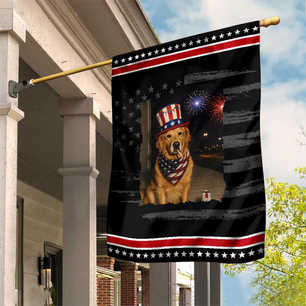 Smoking Golden Retriever Patriotic Garden Flag Funny Dog Lover Dad 4th Of July