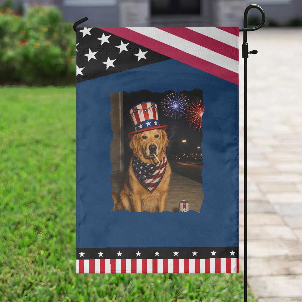 Smoking Golden Retriever Patriotic Garden Flag Funny Dog Lover Dad 4th Of July