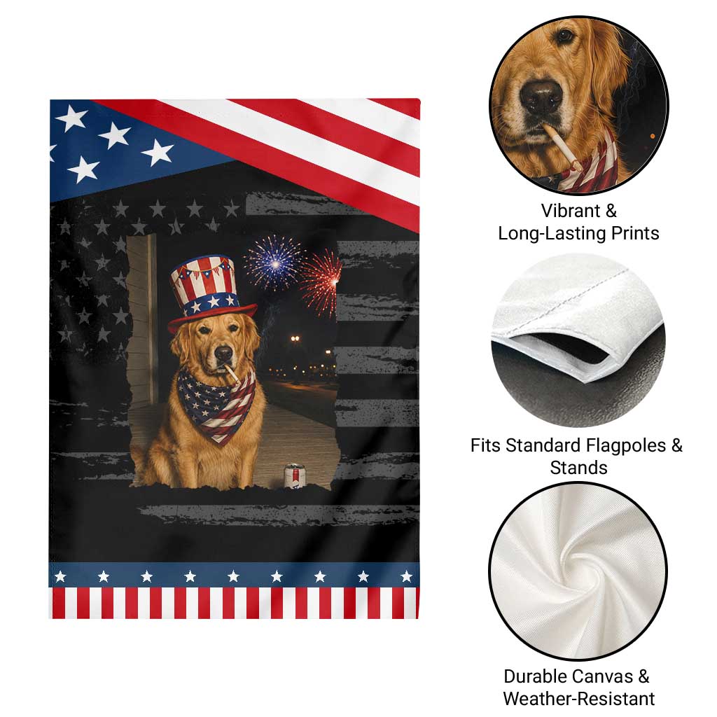 Smoking Golden Retriever Patriotic Garden Flag Funny Dog Lover Dad 4th Of July